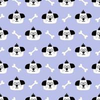 Cute Puppy with Bone Seamless Pattern lat Style Handdrawn Funny Thoughtful Dog Background vector