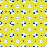 Seamless Pattern with Happy Cat Milk Shake Flower Summer Colorful Childish Background vector