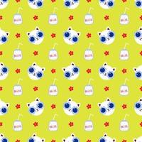 Seamless Pattern with Happy Cat Milk Shake Flower Summer Colorful Childish Background vector