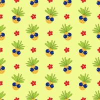 Colorful Pineapple Seamless Pattern Summer Background with Smiling Ananas and Flower vector