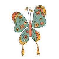 Doodle Retro Happy Butterfly Positive Hippie Design Element vector