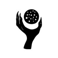 Hand-drawn vector illustration of witch hand with magic crystal ball Mystic Hand with Sharp Nails in Doodle Style Prediction Divination