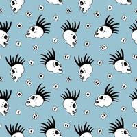 Doodle Seamless pattern with Funny Happy Skull Punk Rock Music Background vector