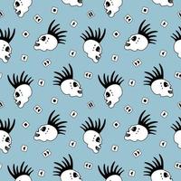 Doodle Seamless pattern with Funny Happy Skull Punk Rock Music Background vector