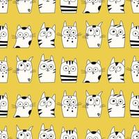 Doodle Seamless Pattern with Cute Cats Handdrawn Kittens Background vector