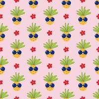 Seamless Pattern with Pineapple and Flower Summer Colorful Background with Funny Ananas vector