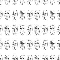Abstract Grunge Human Faces Seamless Pattern Graphic Monochrome Background with Textured Portrait vector