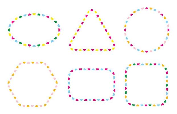 Set of Funny Geometric Shapes Circle Square Polygon Rectangle Star Oval Multicolor Kid Frames Design Elements for Birthday invitation Card Festive templates