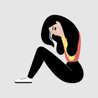 Upset Girl is SItting and Closing her Face with her Hands Sad Woman in Depression Worried lady vector