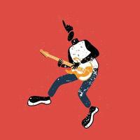 Jumping Man with Guitar Rockstar Performance Doodle Style vector
