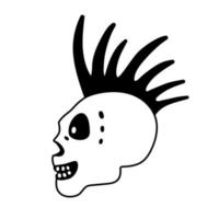 punk rock sonriente perfil calaveras garabatos alegres esqueletos cabeza vector