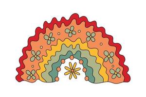 Retro Boho Rainbow with Flowers Hippie Colorful Design Element 70s Sticker vector