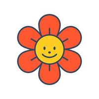 Vector smiling flower. Cute positive flower with face.