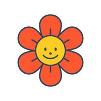 Vector smiling flower. Cute positive flower with face.