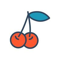 Vector retro cherry. Cherry icon. Outline. Two red berries with leaf.