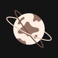 Vector planet in flat style. Planet with brown spots and rings.