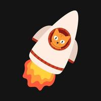 Vector cat astronaut in rocket. Animal in spacecraft in flat design.