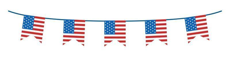 Vector garland of USA flags. Independence day bunting. United states flags. America.
