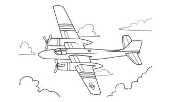 Airplane Drawing line art vector illustration for coloring book. Cartoon Aeroplane drawing for coloring book for kids and children. Sketch art drawing for colouring book. Fighter jet and Helicopter.
