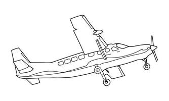 Airplane Drawing line art vector illustration for coloring book. Cartoon Aeroplane drawing for coloring book for kids and children. Sketch art drawing for colouring book. Fighter jet and Helicopter.