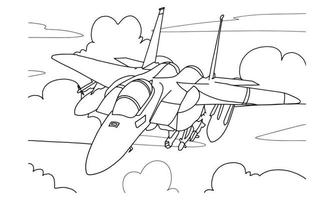 avión dibujo línea arte vector ilustración para colorear libro. dibujo de avión de dibujos animados para colorear para niños y niños. dibujo de boceto para el libro de colorear. avión de combate y helicóptero.