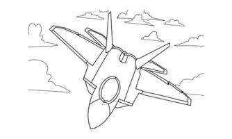 avión dibujo línea arte vector ilustración para colorear libro. dibujo de avión de dibujos animados para colorear para niños y niños. dibujo de boceto para el libro de colorear. avión de combate y helicóptero.