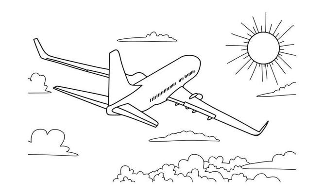 Airplane Drawing line art vector illustration for coloring book. Cartoon  Aeroplane drawing for coloring book for kids and children. Sketch art  drawing for colouring book. Fighter jet and Helicopter. 9275573 Vector Art