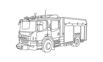 A fire truck line art nice Sketch drawing for any kind of T-shirt use or coloring book. This is a new style of firefighter vehicles illustration. A very classic look for speed and street. vector