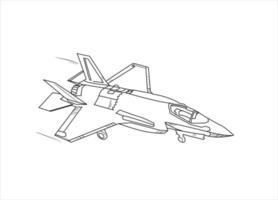 Airplane Drawing line art vector illustration for coloring book. Cartoon Aeroplane drawing for coloring book for kids and children. Sketch art drawing for colouring book. Fighter jet and Helicopter.