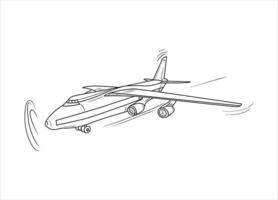 Airplane Drawing line art vector illustration for coloring book. Cartoon Aeroplane drawing for coloring book for kids and children. Sketch art drawing for colouring book. Fighter jet and Helicopter.