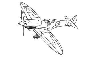 avión dibujo línea arte vector ilustración para colorear libro. dibujo de avión de dibujos animados para colorear para niños y niños. dibujo de boceto para el libro de colorear. avión de combate y helicóptero.