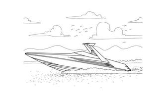 Speed Boat sketch line art illustration vector