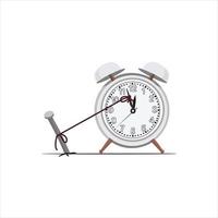 Stop Time concept. Stoping the time in vector illustration. Trying to stop a time. Clock stop by snail. snail pulling rope for stop clock. work Deadline concept. holding time on the clock by rope.