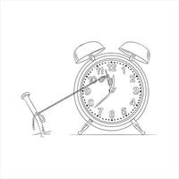 detener el concepto de tiempo. deteniendo el tiempo en la ilustración vectorial. tratando de detener un tiempo. parada de reloj por caracol. caracol tirando de la cuerda para el cronómetro. concepto de fecha límite de trabajo. tiempo de espera en el reloj por cuerda. vector