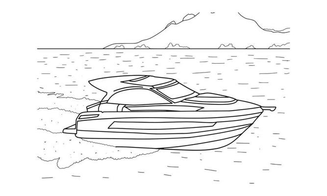 Daily Drawing Demo - Speed Boat Line Drawing and Color./ Speed Boat  Illustration. 