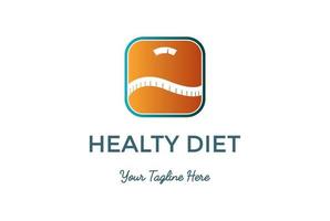 Square Scale with Measuring Tape for Healthy Diet Fat Loss Logo Design Vector