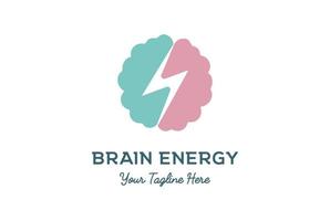 mente cerebral moderna con vector de diseño de logotipo de energía de luz de trueno