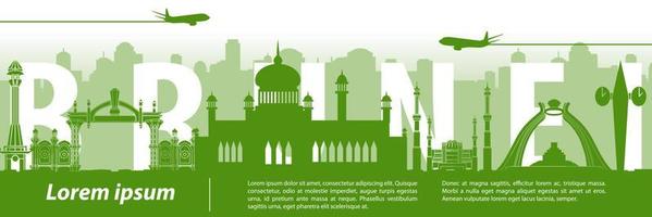 Brunei famous landmark silhouette style with text inside vector