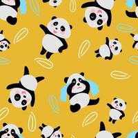 seamless pattern of panda in cute cartoon version vector