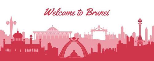 Brunei famous landmark silhouette style with text inside vector