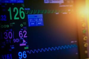 monitor ekg en máquina de bomba de globo intraaórtico en icu sobre fondo borroso, ondas cerebrales en electroencefalograma, onda de frecuencia cardíaca foto