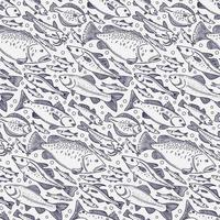 Fish seamless pattern. Hand drawn vector fishes background in vintage style