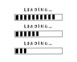 Loading bar doodle vector set. Slow download speed, progress status, internet load bar concept. Hand drawn isolated vector illustration