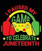 pausé mi juego para celebrar el diecinueve de junio gamer boys kid game controller y camiseta con auriculares vector