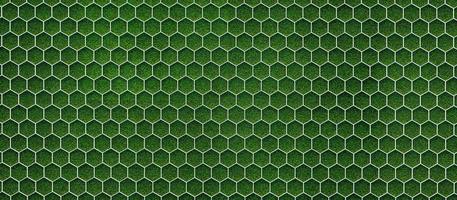 Green grass soccer field with hexagonal goal pattern background. 3d render photo