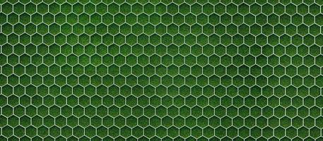 Green grass soccer field with hexagonal goal pattern background. 3d render photo