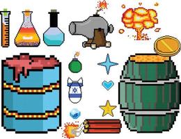 8 bit Pixel art game icon set. ui elements pixel set. game world and pixel scene. vector