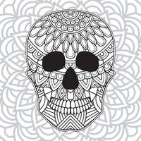 colorear para adultos para el día de los muertos. Página para colorear de calaveras de azúcar mexicanas dibujadas a mano. vector