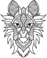 estilo de tatuaje geométrico de ilustración de lobo. lindo lobo con mandala. esquema para colorear libro vector