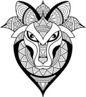 estilo de tatuaje geométrico de ilustración de lobo. lindo lobo con mandala. esquema para colorear libro vector